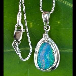14k white gold 3 carats Parlé Australian opal pendant necklace 18” not scrap